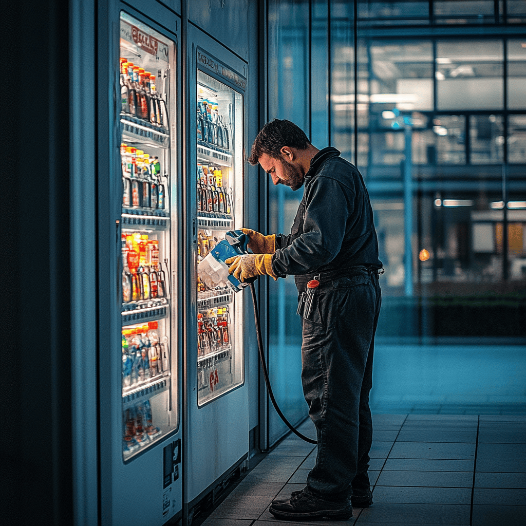 man cleaning a vending machine